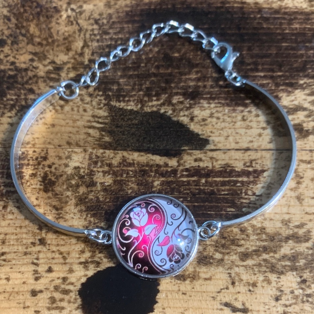Elegant Silver and Pink Bracelet
